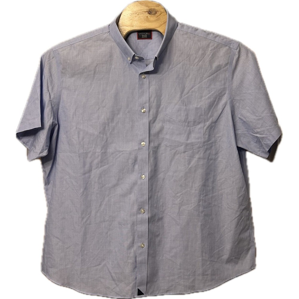 Untuckit Shirt Men's 3XL Button Down Wrinkle Free‎ Short Sleeve Blue 100% Cotton